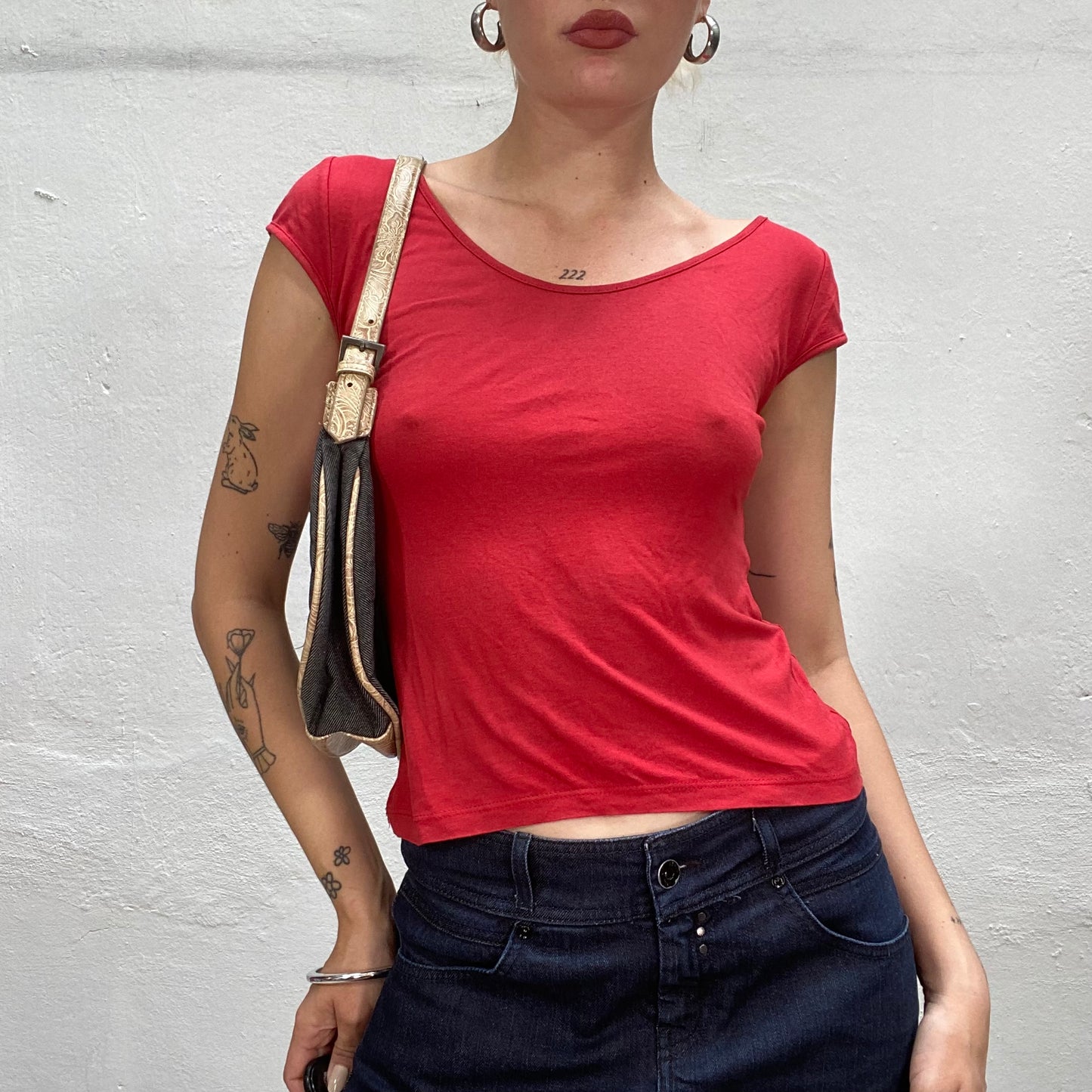 Vintage 90's Classic Red Top with Cut-Out Heart in the Back (S)