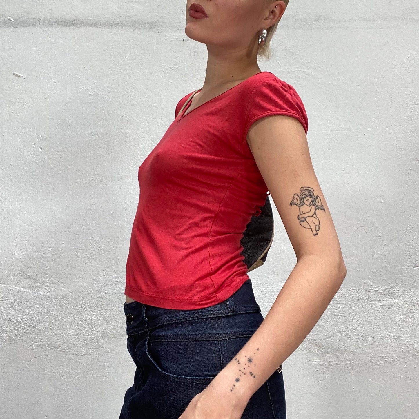 Vintage 90's Classic Red Top with Cut-Out Heart in the Back (S)