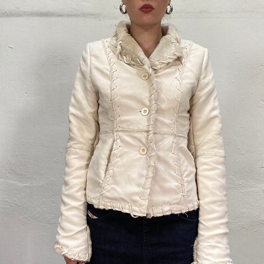 Vintage 2000's Bratz Cream Short Afghan Coat (XS/S)