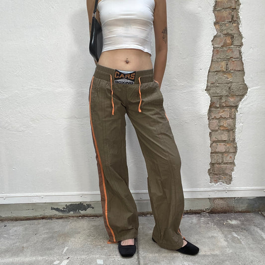 Vintage 90's Downtown Girl Khaki Track Pants with Orange Lines on the Sides (S/M)