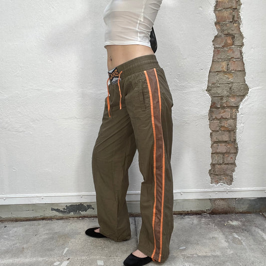 Vintage 90's Downtown Girl Khaki Track Pants with Orange Lines on the Sides (S/M)