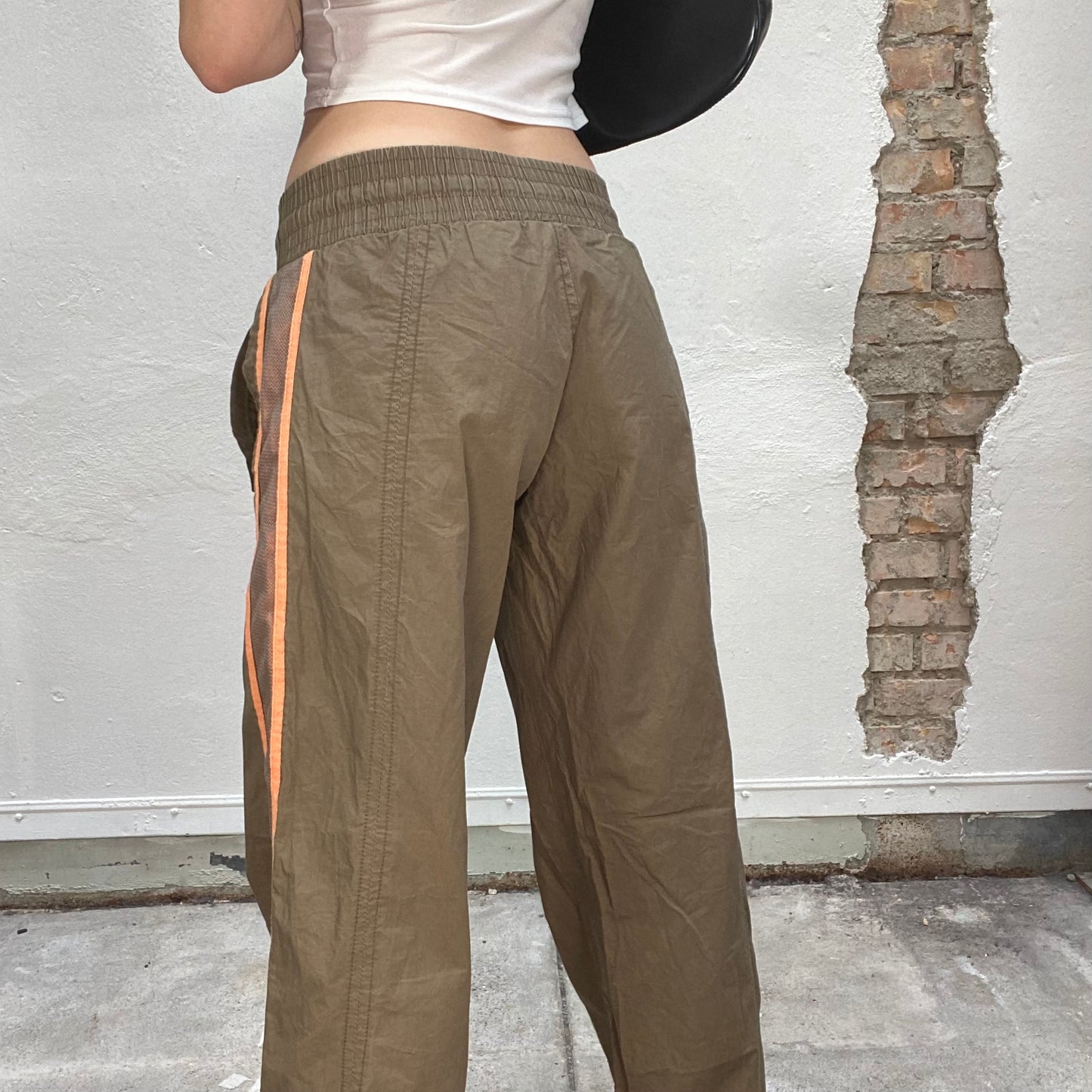 Vintage 90's Downtown Girl Khaki Track Pants with Orange Lines on the Sides (S/M)