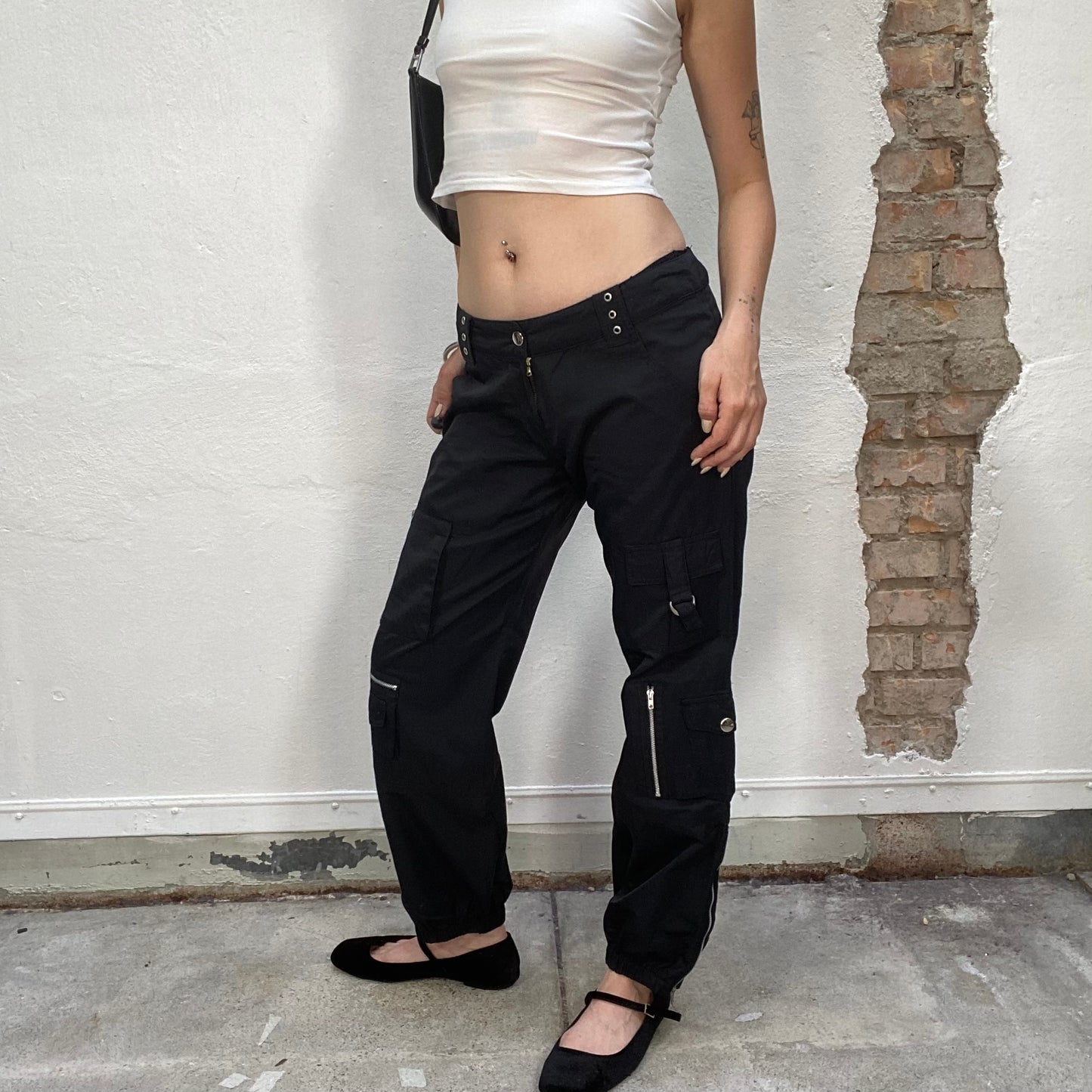 Vintage 90's Indie Sleaze Black Cargo Pants with Studs and Zip Details ...