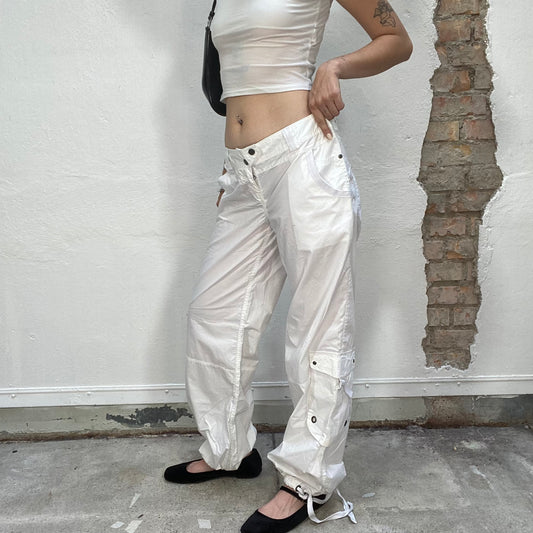 Vintage 2000's Cyber White Cargo Pants with Big Pocket Detail (L)