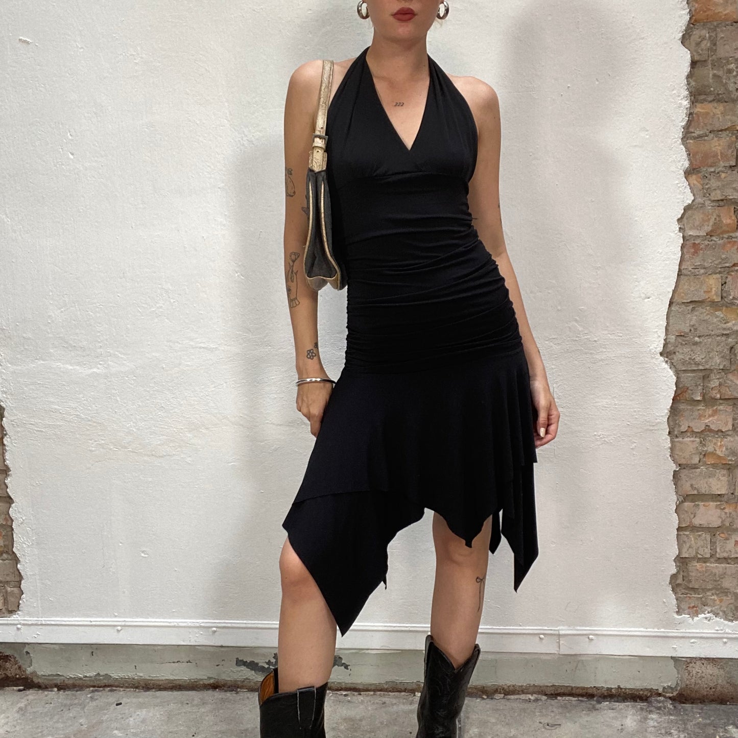 Vintage 2000's Bella Hadid Black Nekcholder Dress with Deconstructed Bottom (S/M)