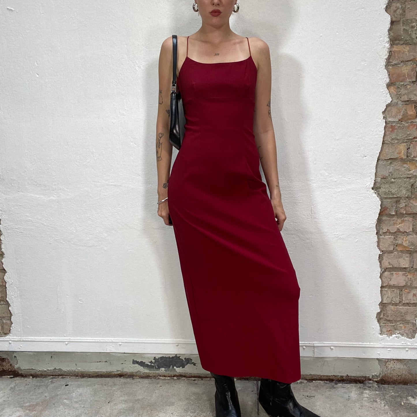 Vintage 90's Romantic Red Maxi Dress with Back Slit Detail (S/M)