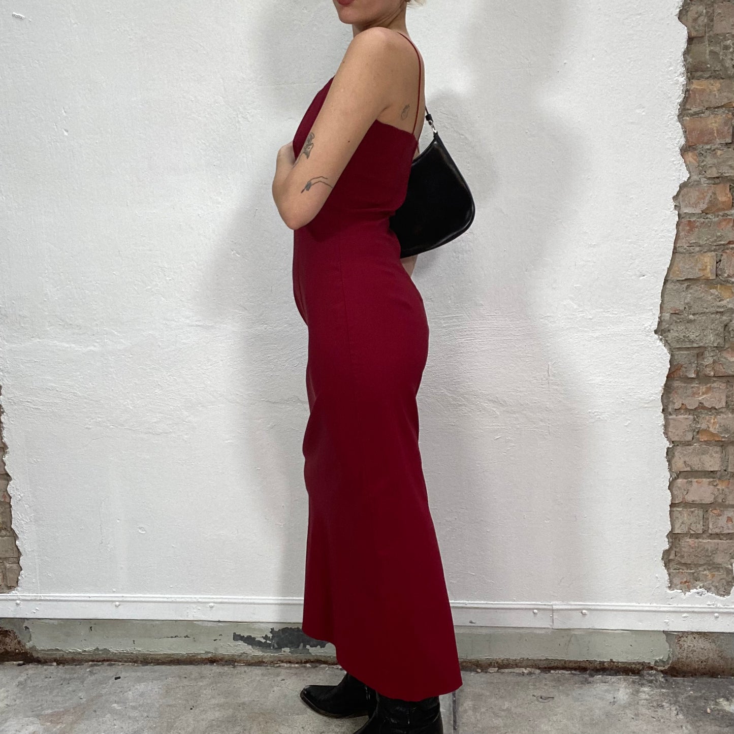 Vintage 90's Romantic Red Maxi Dress with Back Slit Detail (S/M)