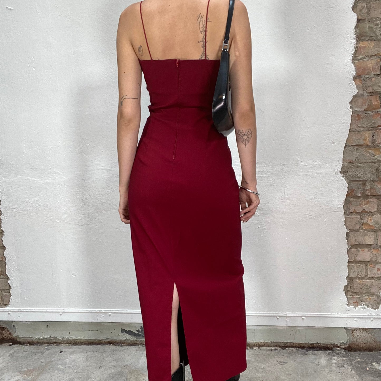 Vintage 90's Romantic Red Maxi Dress with Back Slit Detail (S/M)