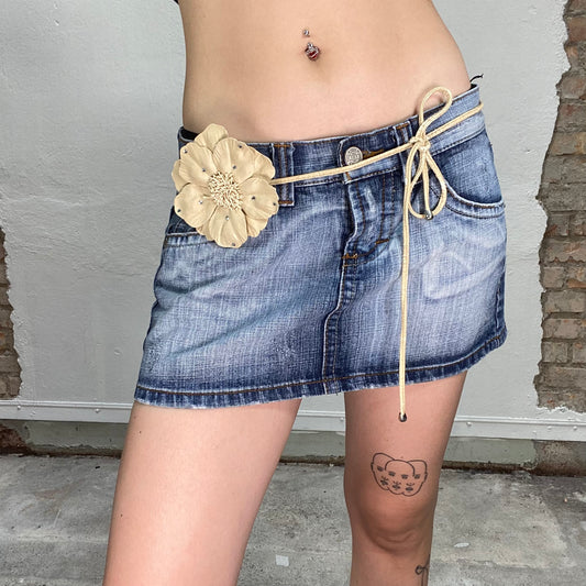 Vintage 2000's Soft Girl Beige Tie Up Belt with Big Flower Detail