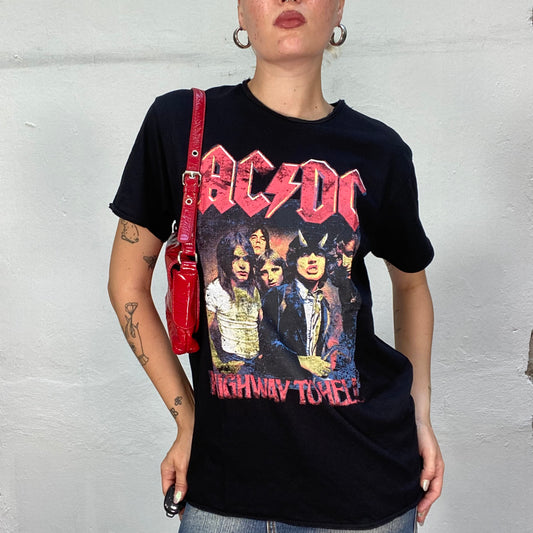 Vintage 2000's Rock Black Oversized ACDC Top with "Highway to Hell" Print (M)