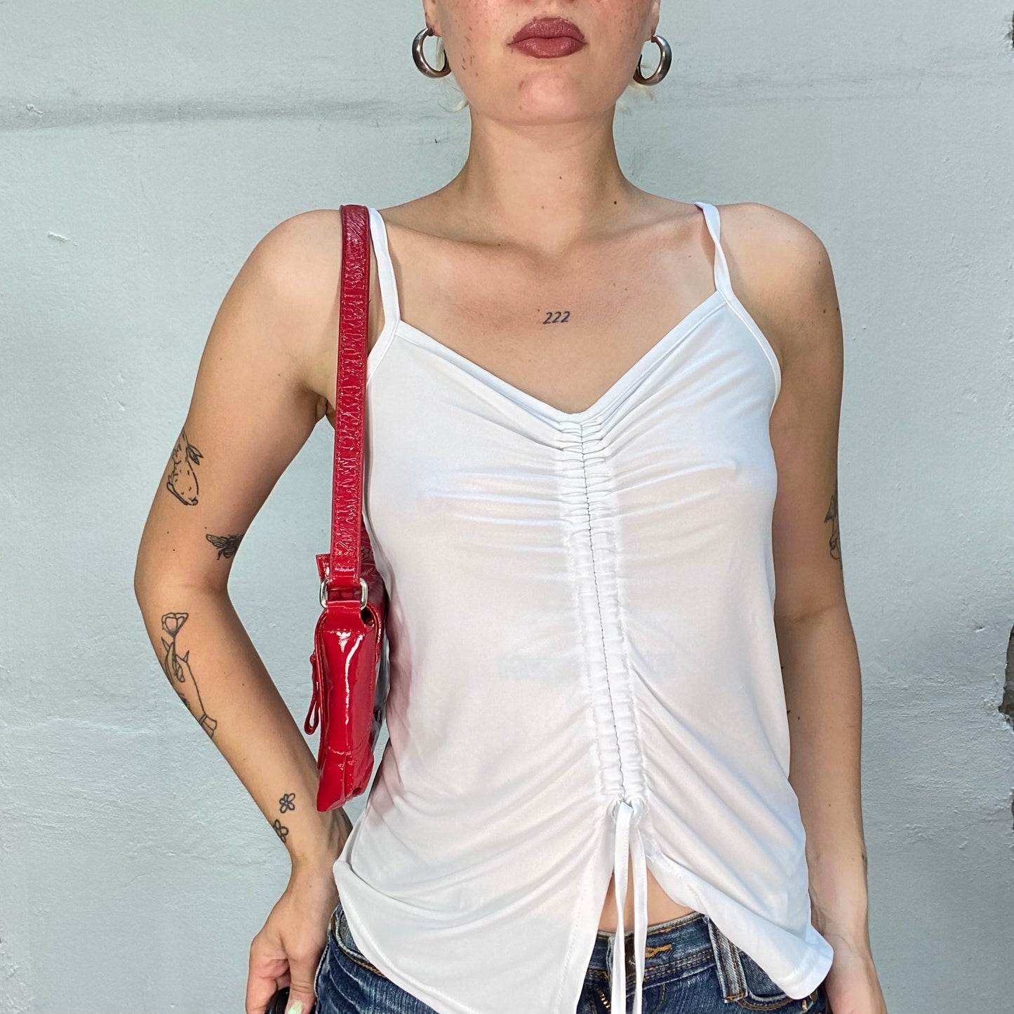 Vintage 2000's Downtown Girl White Top with Scrunched Front Part (M)