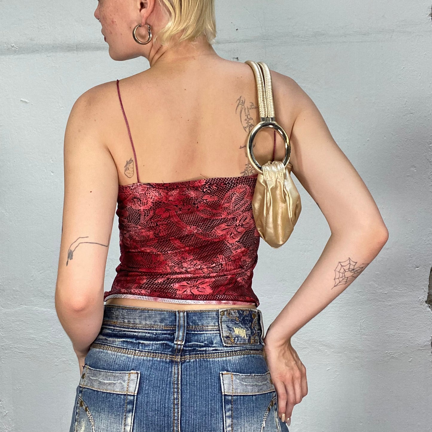 Vintage 90's Indie Red Cami Top with Hibiscus Print (S/M)