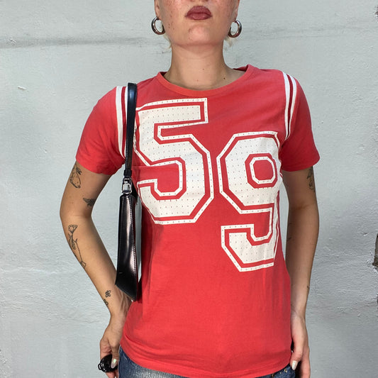 Vintage 90's Sporty Red Oversized Top with White "59" Print (M)