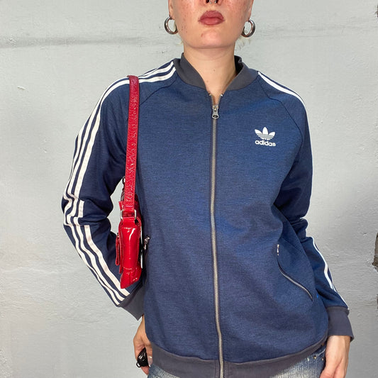 Vintage 2000's Adidas Navy Blue Zip Up Sweater with White Logo (S/M)