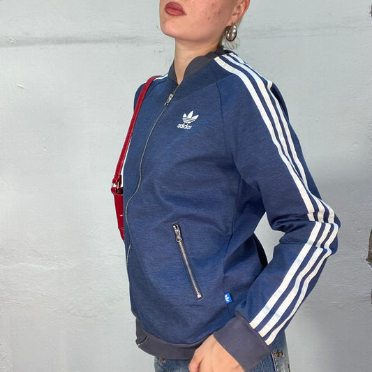Vintage 2000's Adidas Navy Blue Zip Up Sweater with White Logo (S/M)