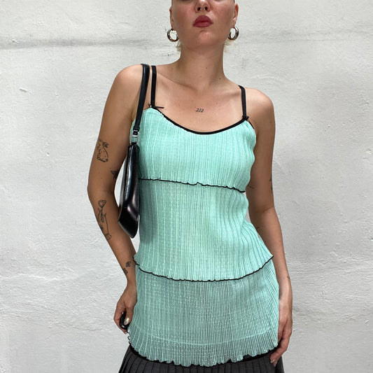 Vintage 90's Sleaze Turquoise Long Layered Top with Mesh Back and Trim Detail (S/M)