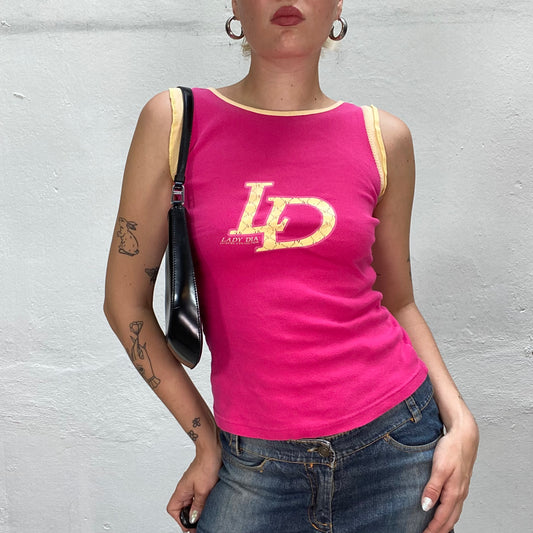 Vintage 2000's Sporty Fuchsia and Yellow Top with Logo "LD" Print (S)