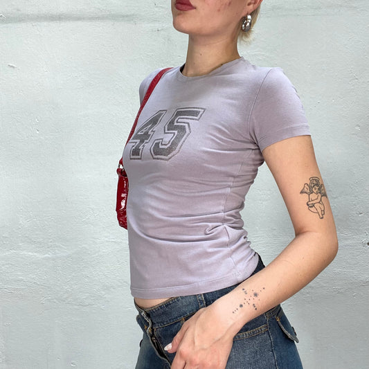 Vintage 2000's Dowtown Girl Grey Top with "45" Glitter Print (S)