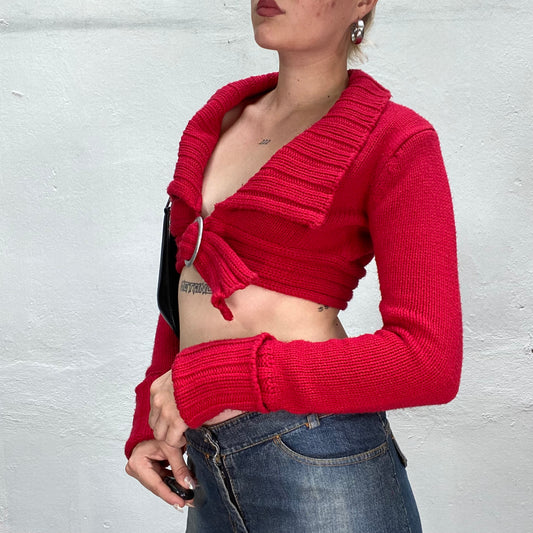 Vintage 2000's Ballet Core Red Knit Bolero with Round Buckle Detail (S/M)