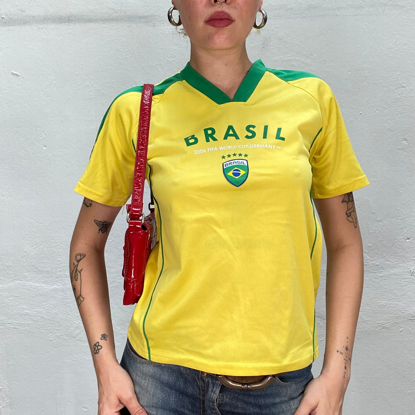 Vintage 2000's Sporty Yellow & Green Top with "Brazil" Print (S/M)