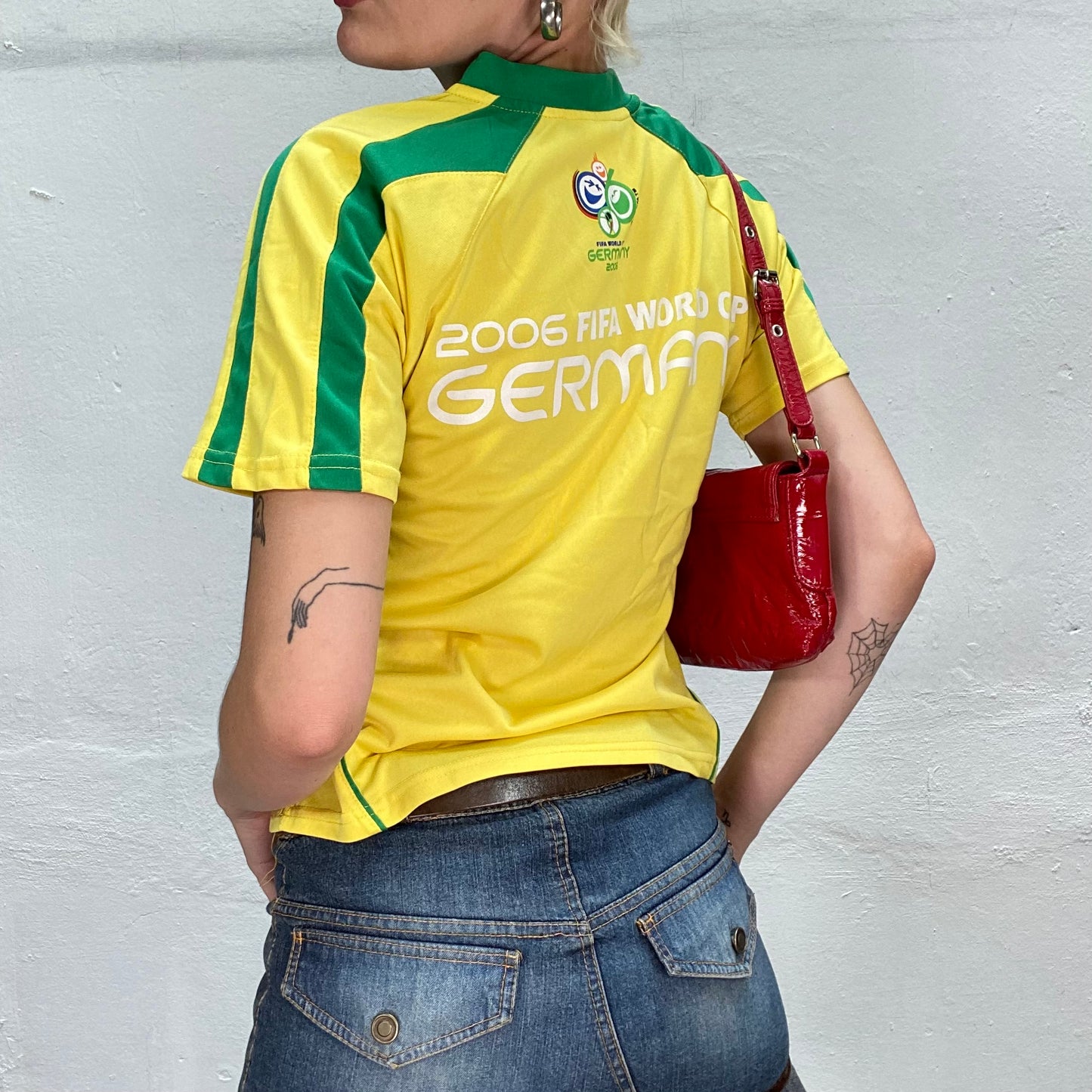 Vintage 2000's Sporty Yellow & Green Top with "Brazil" Print (S/M)