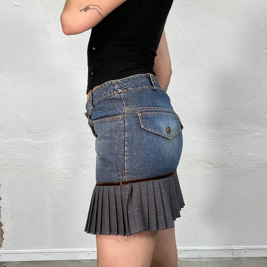 Vintage 90's Rachel Green Denim Mini Skrti with Grey Plaid (S/M)