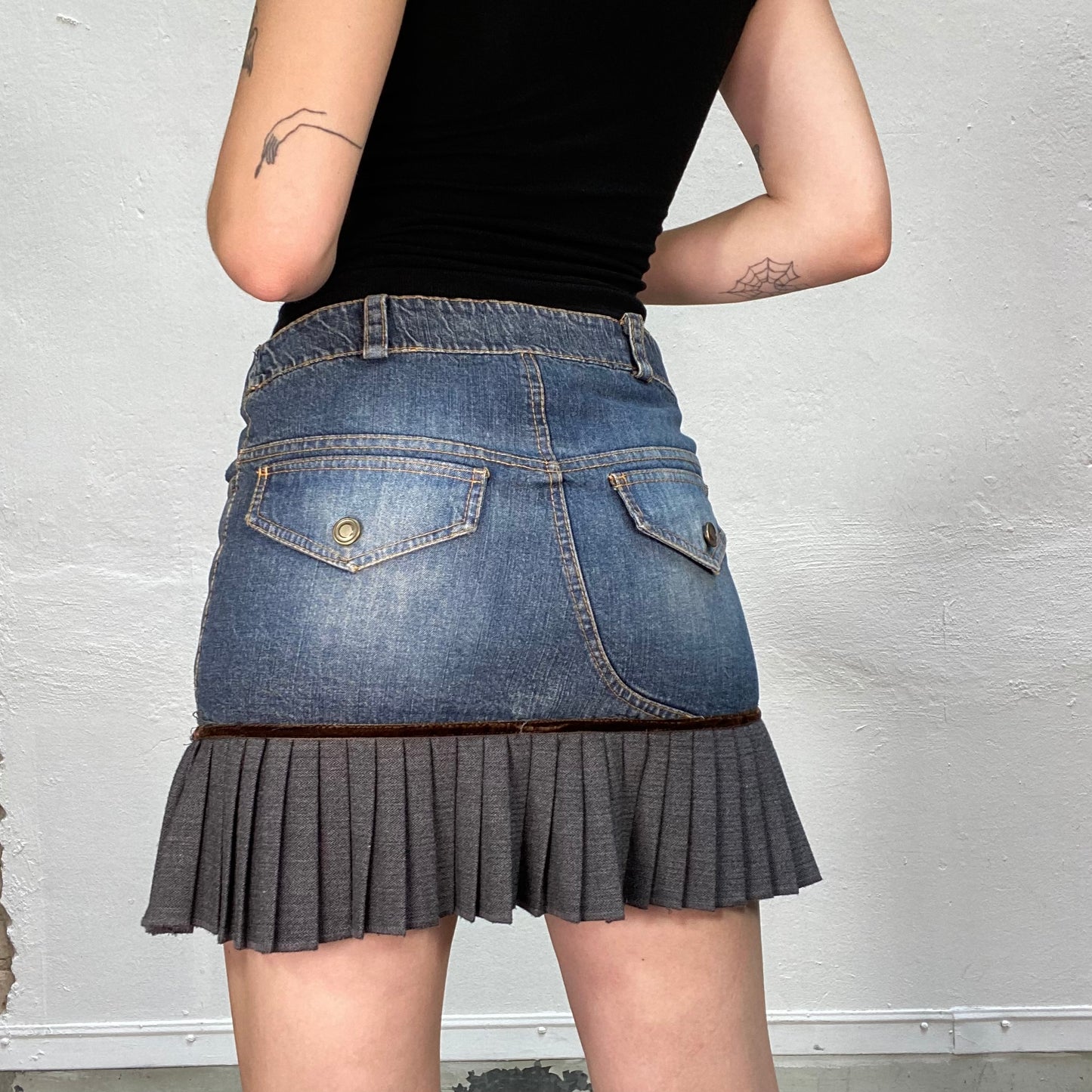 Vintage 90's Rachel Green Denim Mini Skrti with Grey Plaid (S/M)