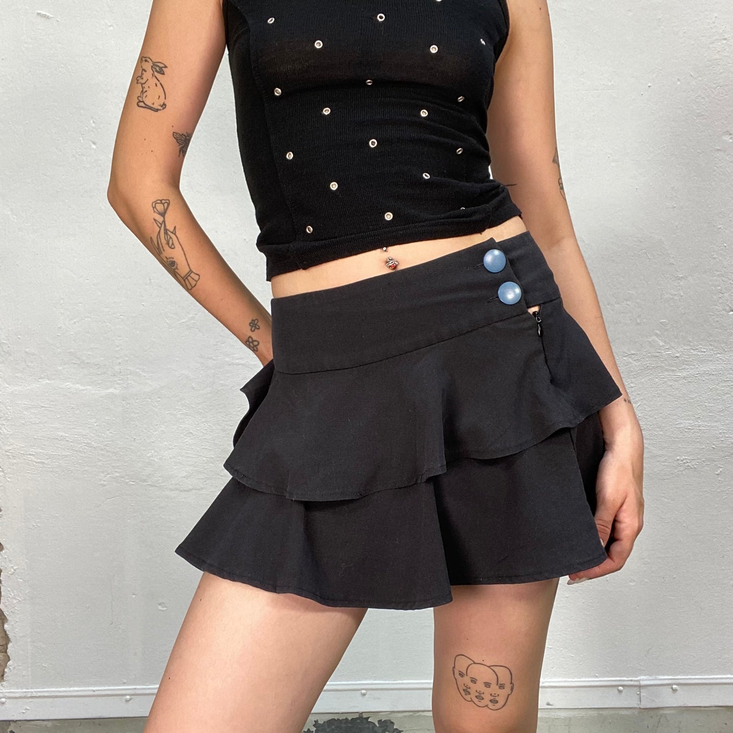 Vintage 90's Babygirl Black Mini Skirt with Layered Frills (S/M)