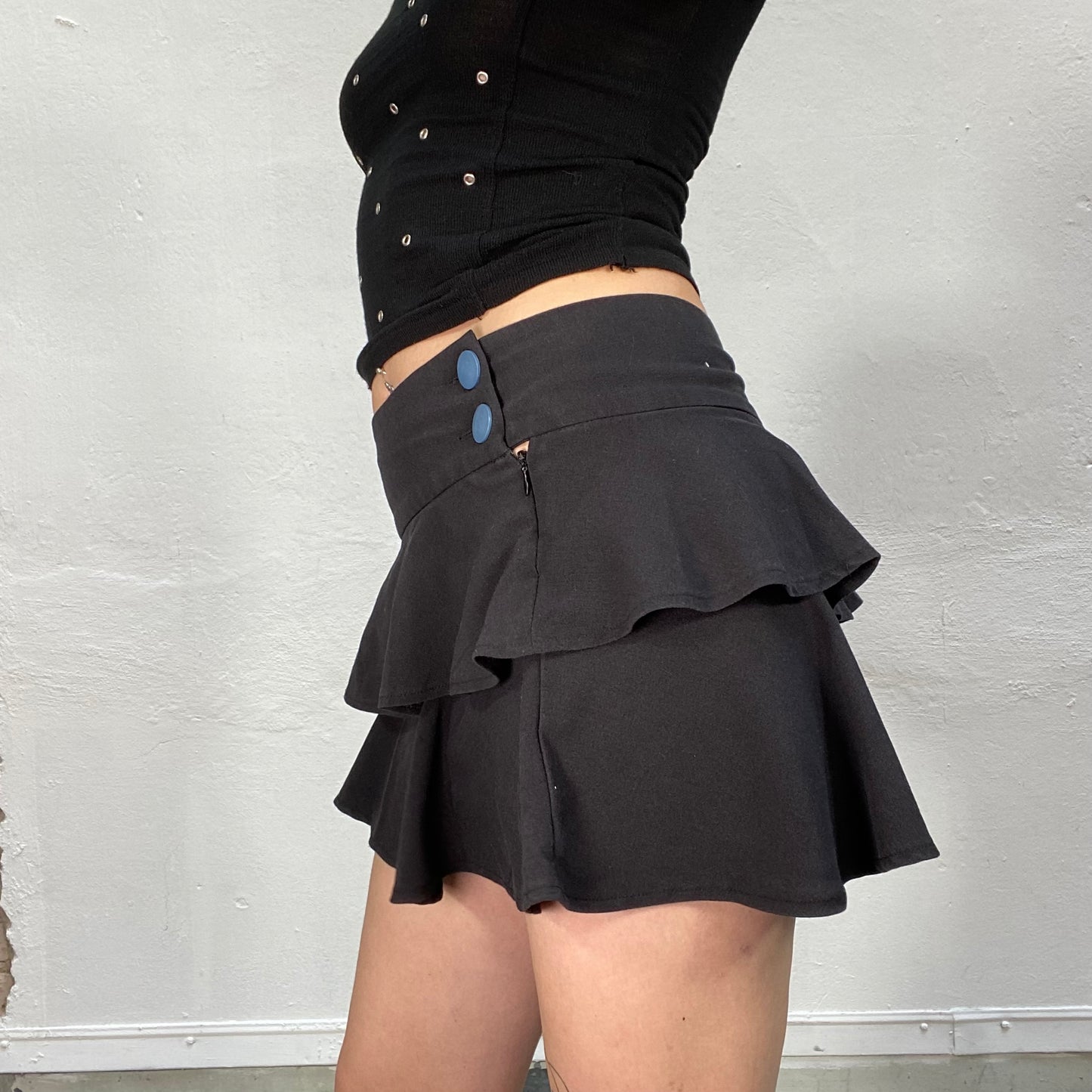 Vintage 90's Babygirl Black Mini Skirt with Layered Frills (S/M)