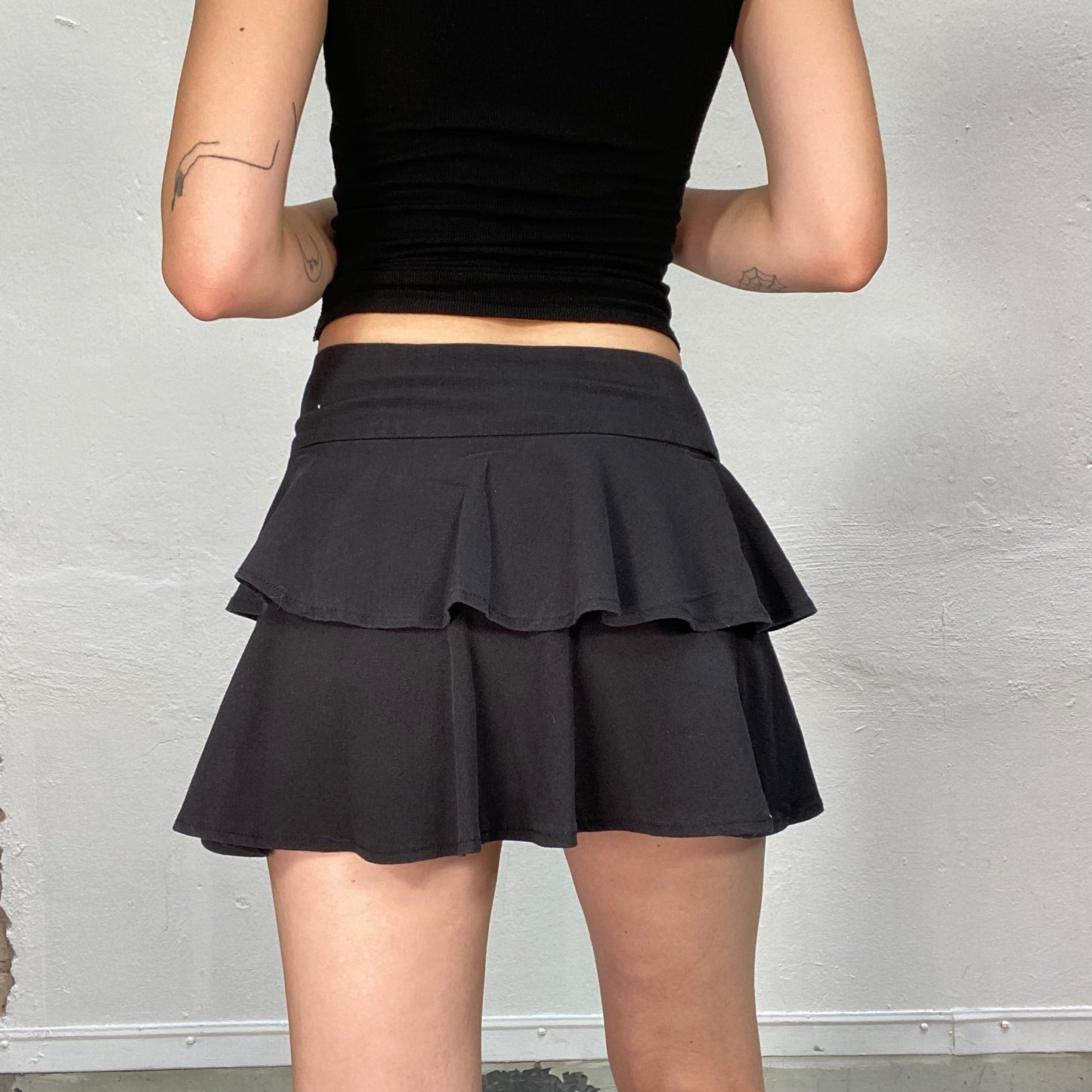 Vintage 90's Babygirl Black Mini Skirt with Layered Frills (S/M)