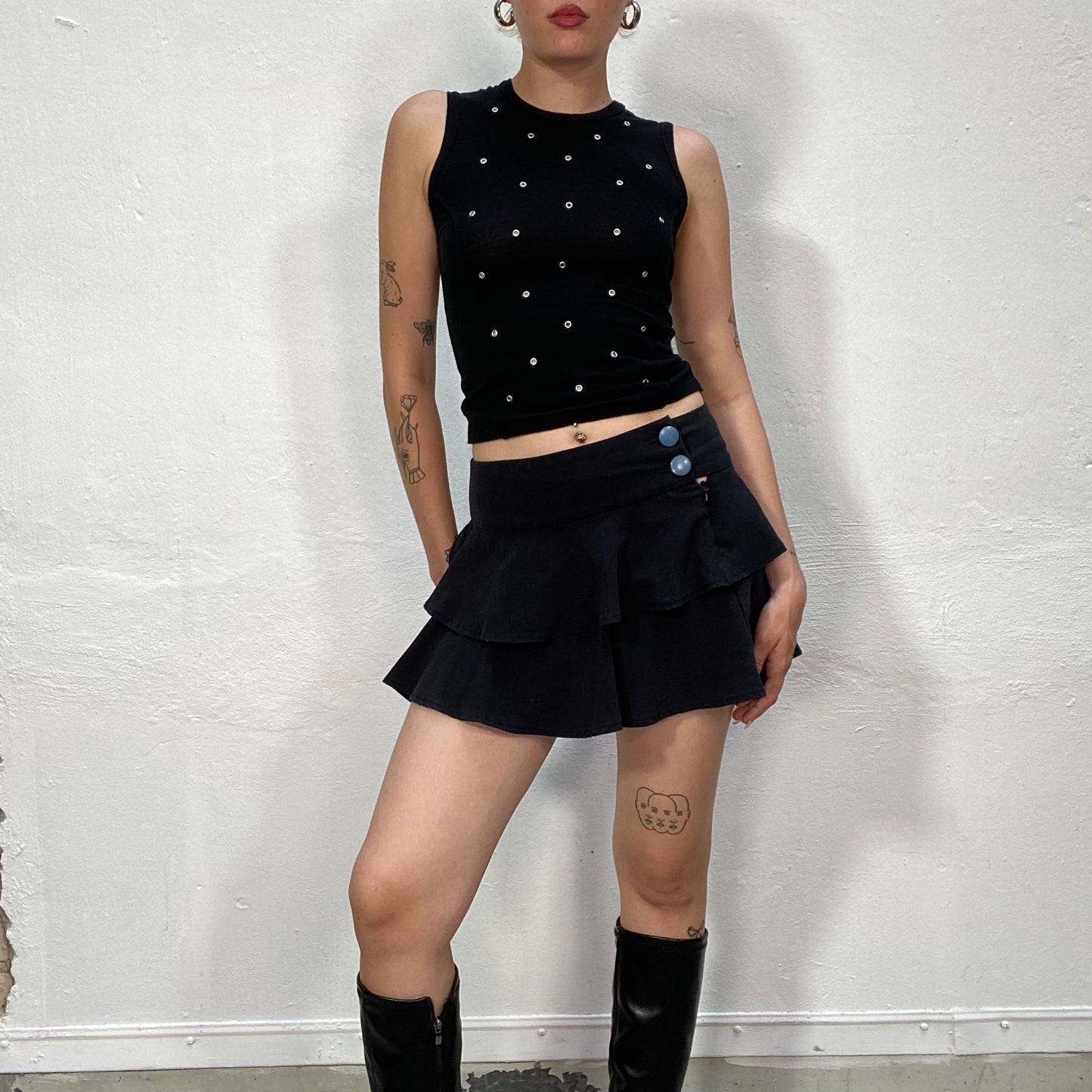 Vintage 90's Babygirl Black Mini Skirt with Layered Frills (S/M)