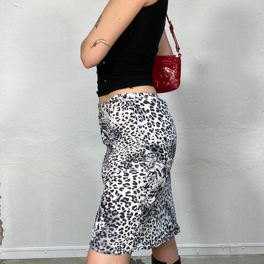 Vintage 90's Janice White Midi Skirt with Black Leopard Print (S/M)