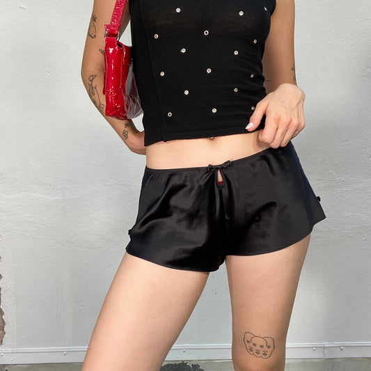 Vintage 2000's Babydoll Black Ultra Mini Boxer Shorts with Satin material (S)