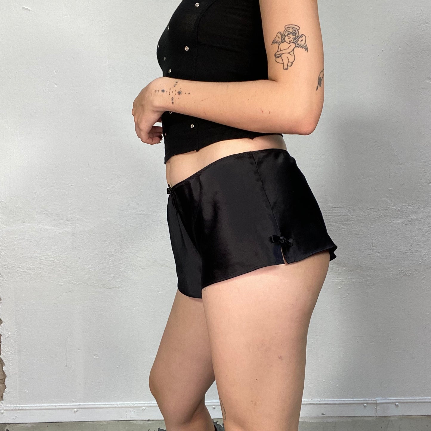 Vintage 2000's Babydoll Black Ultra Mini Boxer Shorts  with Satin material (S)