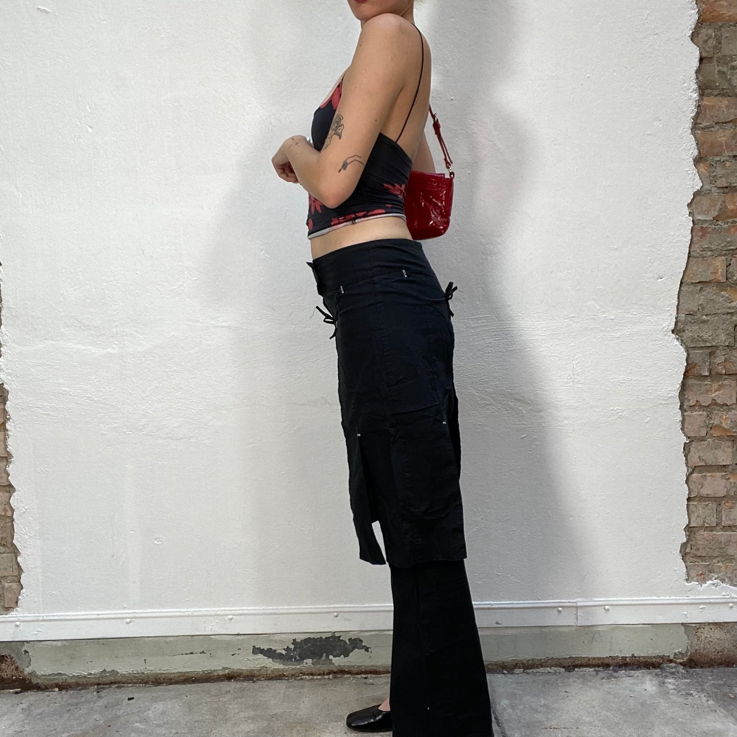 Vintage 2000's Cyber Black Cargo Pants with Belt Ribbon Detail (S)