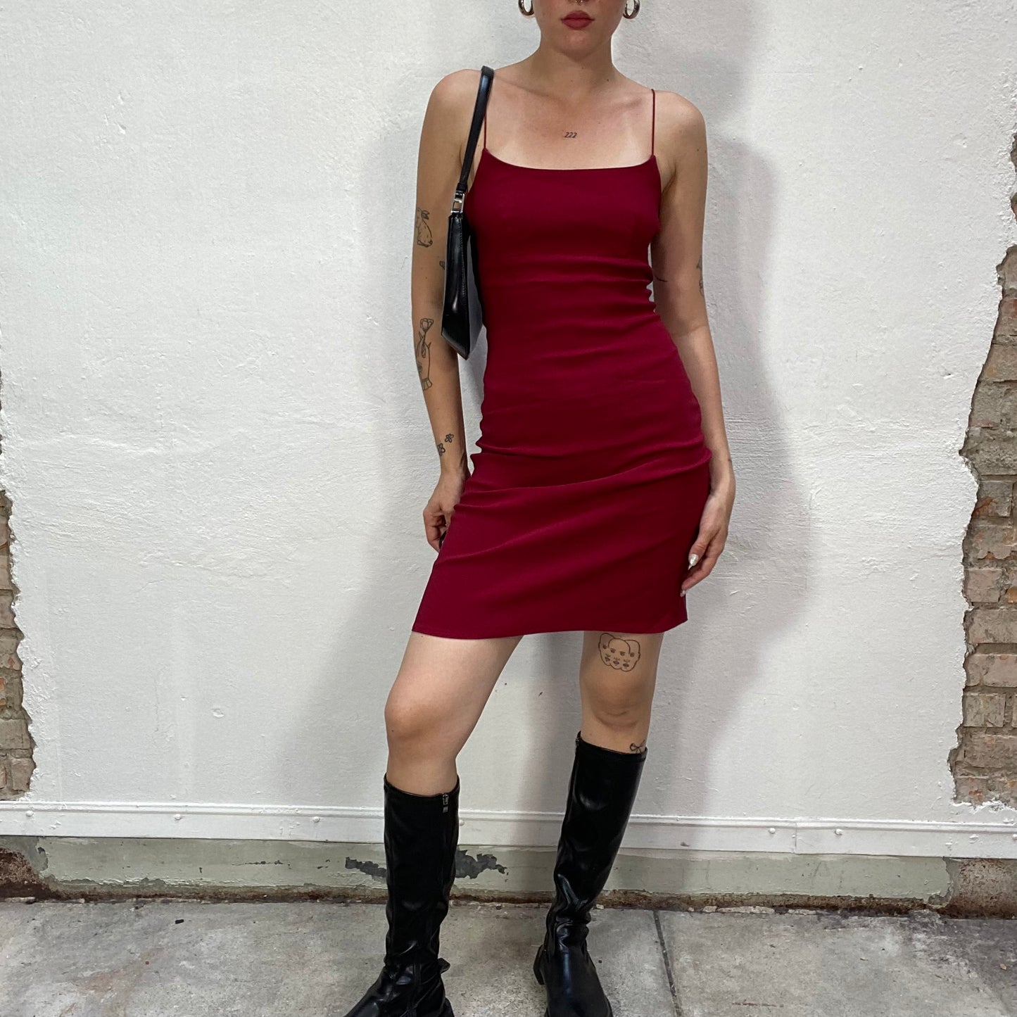 Vintage 2000's Romantic Bella Bordeaux Dress with Bodycon Cut (S)