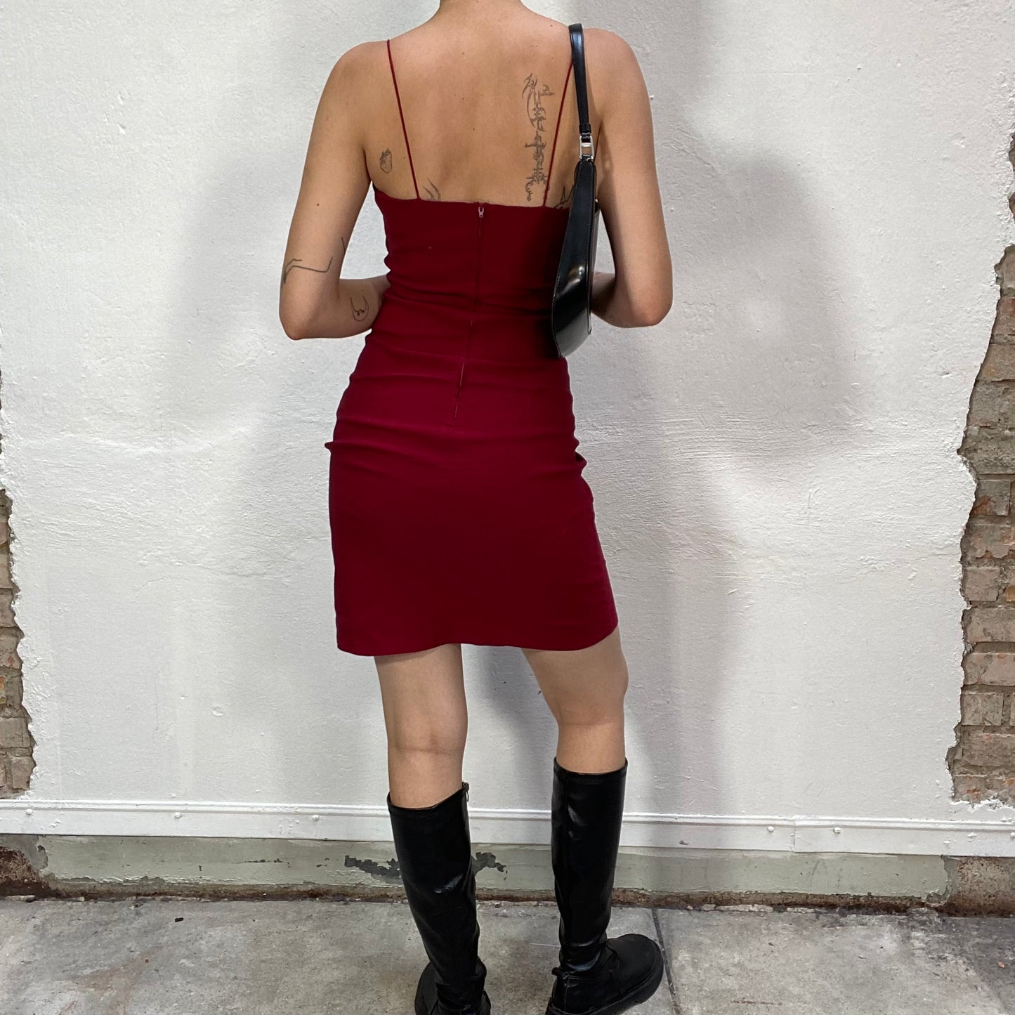 Vintage 2000's Romantic Bella Bordeaux Dress with Bodycon Cut (S)