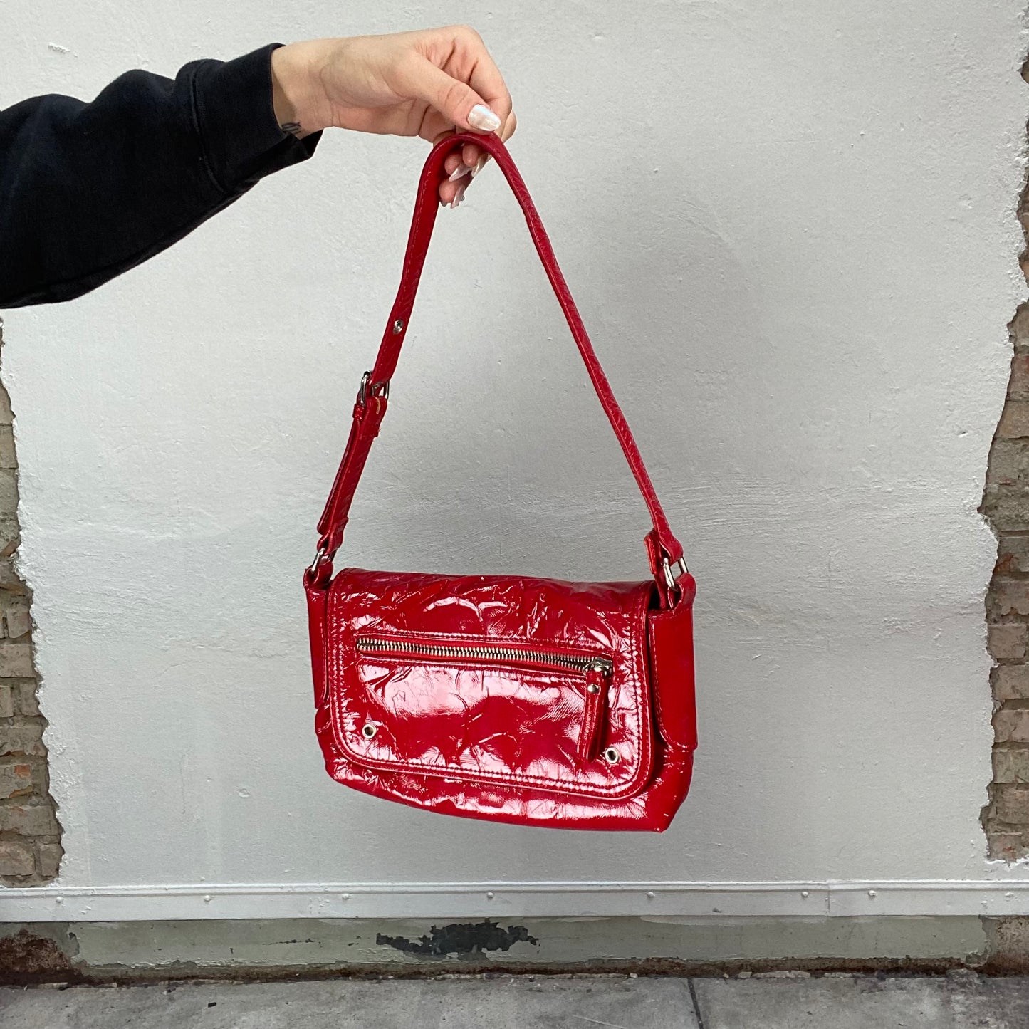Vintage 2000's Streetwear Red Shoulder Bag with Patent Leather