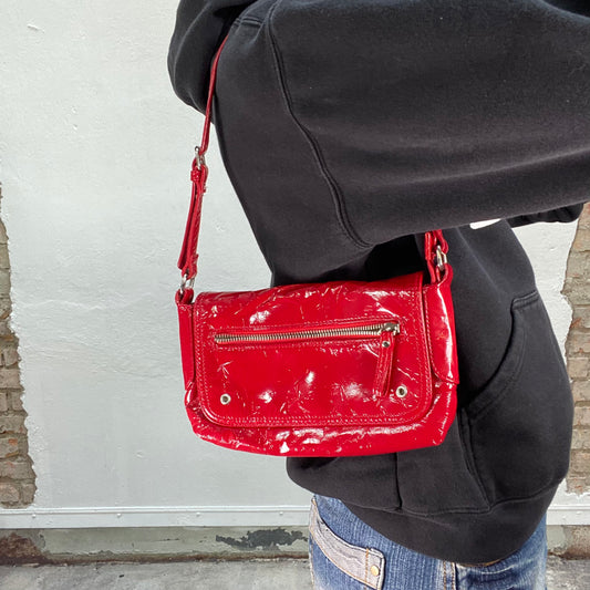 Vintage 2000's Streetwear Red Shoulder Bag with Patent Leather