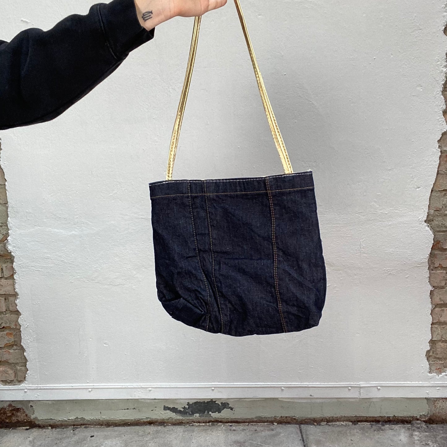 Vintage 2000's Summer Denim Shoulder Bag with Gold and Strass Belt Detail