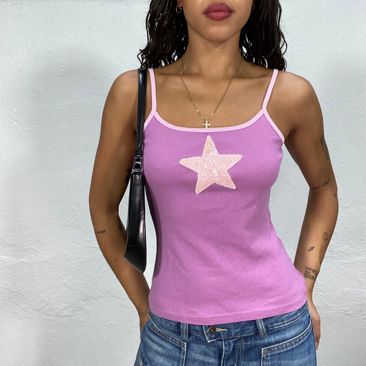 Vintage 90's Phoebe Buffay Purple Top with Sequin Star Detail (S)