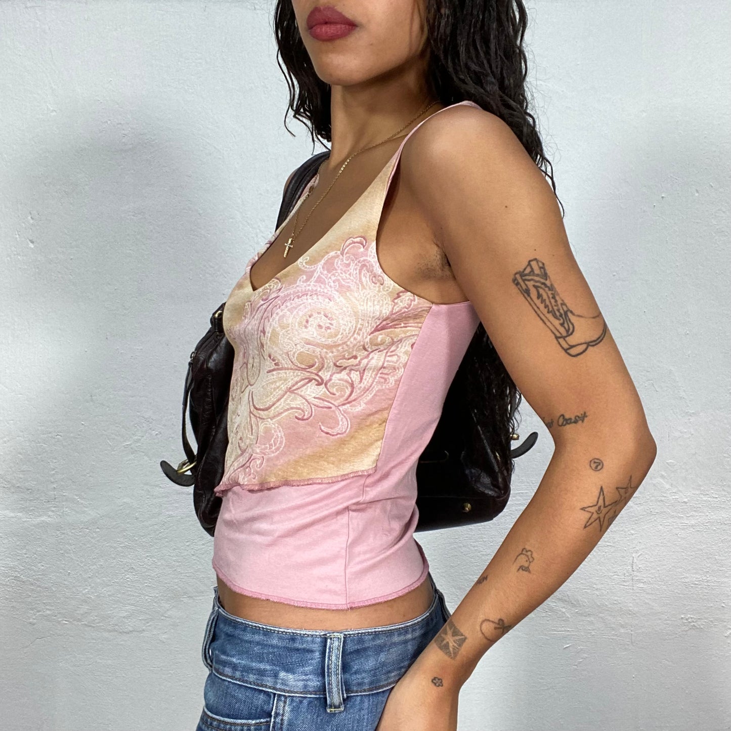 Vintage 90's Hippie Pink Layered Asymmetric Top with Paisley Print (S)