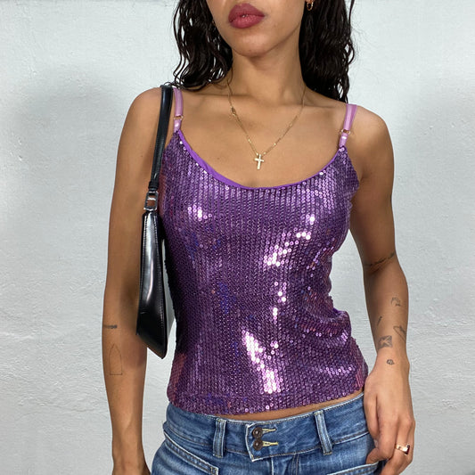 Vintage 2000's Clubwear Disco Purple Top with Sequins (S)