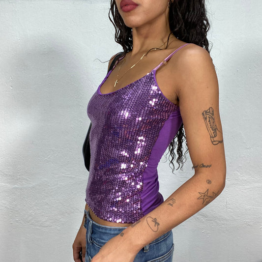 Vintage 2000's Clubwear Disco Purple Top with Sequins (S)