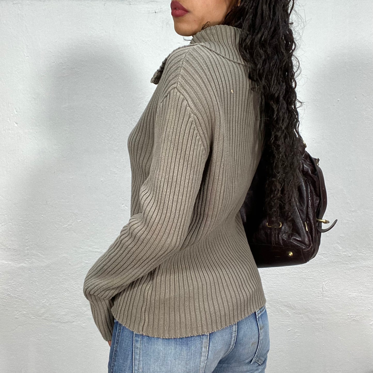 Vintage 90's Downtown Girl Ribbed Knit Zip Up Pullover (M)