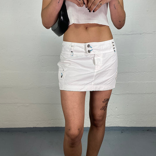 Vintage 2000's Downtown Girl White Summer Mini Low Rise Skirt (S)
