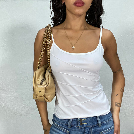 Vintage 2000's Soft Girl White Top with Seam Detail (S)