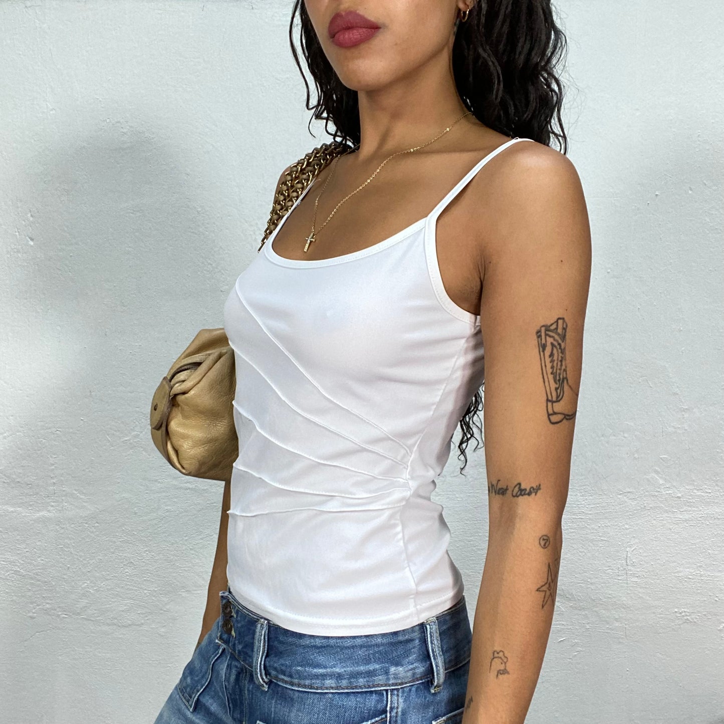 Vintage 2000's Soft Girl White Top with Seam Detail (S)