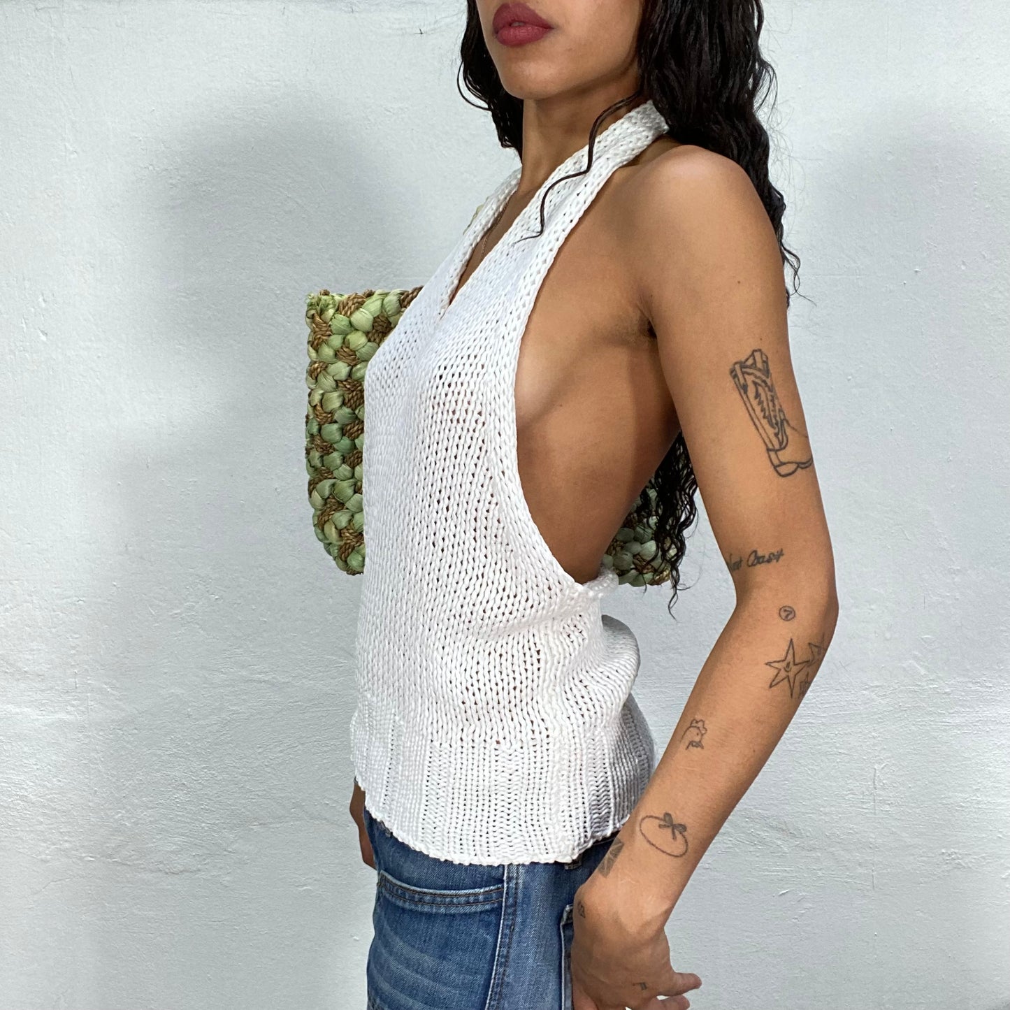 Vintage 2000's Summer White Crochet Top with Open Back Detail (S/M)