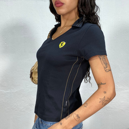 Vintage 2000's Ferrari Black Wag Style Top with Logo Detail (S)